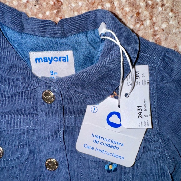 Mayoral Corduroy Embroidered Denim Jacket (9M) NWT - Picture 2 of 4
